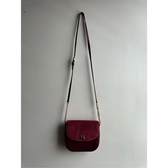 Michael Kors medium half dome deep wine red crossbody suede leather gold chain p - Picture 2 of 8